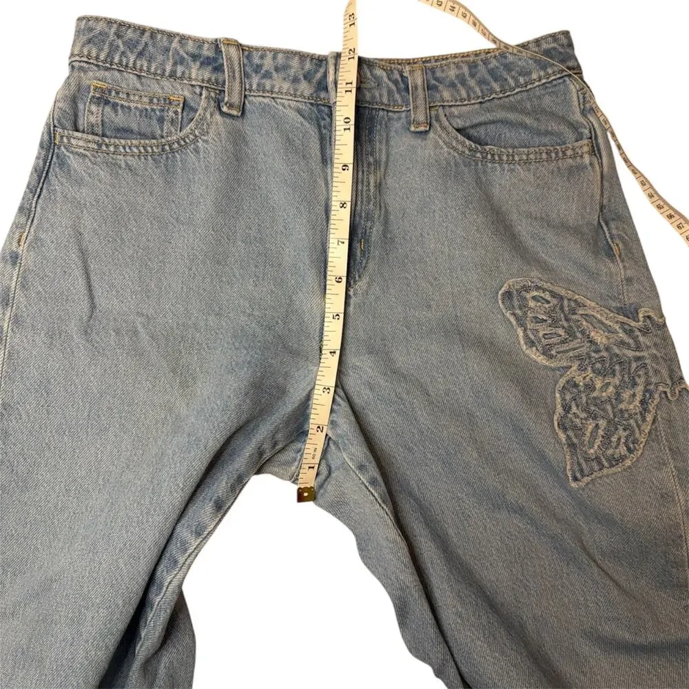 Gap Kids Butterfly Patch Wide Leg Jeans Y2K Denim Boho Aesthetic Sz Kids 12 Plus